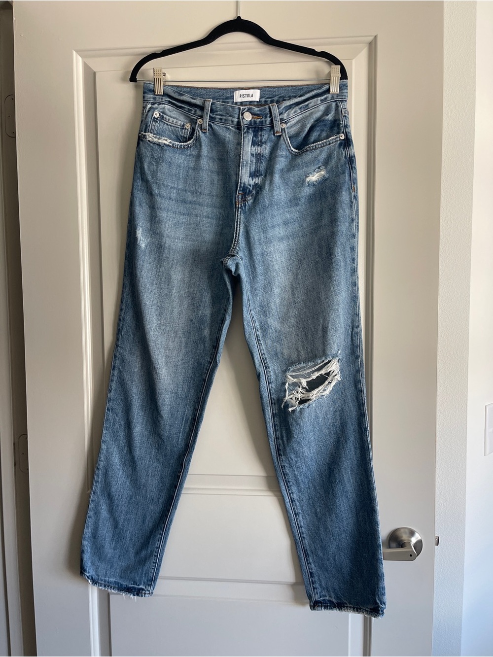 pistola Light Wash Distressed Straight-Leg Jeans